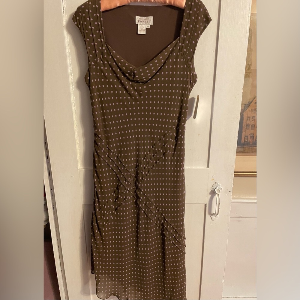 Adrianna Papell Olive Green Polka Dot Asymmetrical Dress